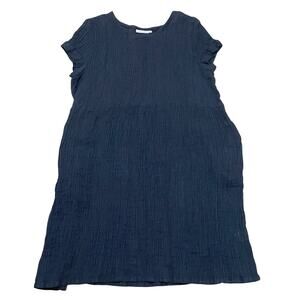 Only Child Women's Large Black Linen Gauze Park Dress Lagenlook Pockets‎ minimal